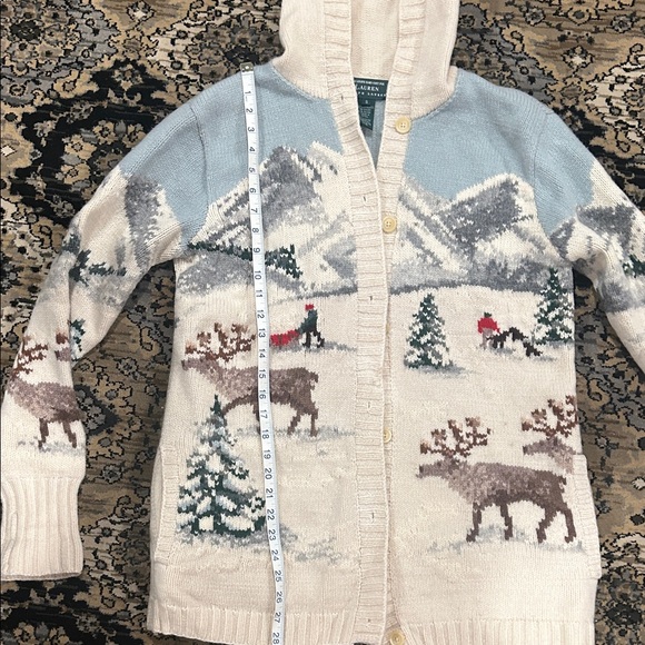 Vintage Ralph Lauren Cream and Blue Winter Cardigan - Picture 3 of 11